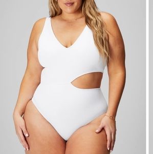 FABLETICS asymmetrical Cutout Shaping One-Piece Swimsuit Ribbed NWT White